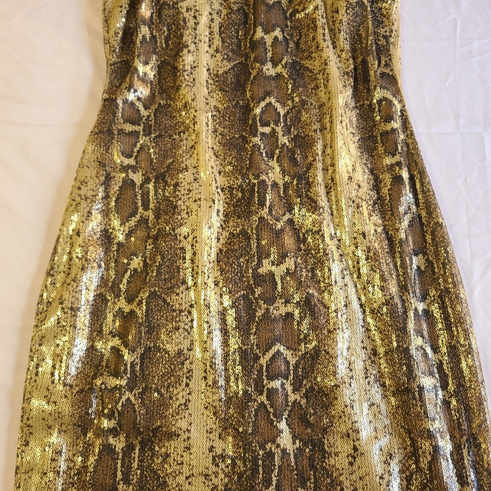 Cache Sequin Python Snake Print Halter Lined Knee… - image 4